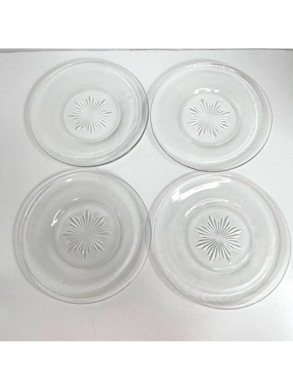 Starburst Etched Pattern Clear Glass Dessert Plates 6.25” Casual Everyday 4 Set